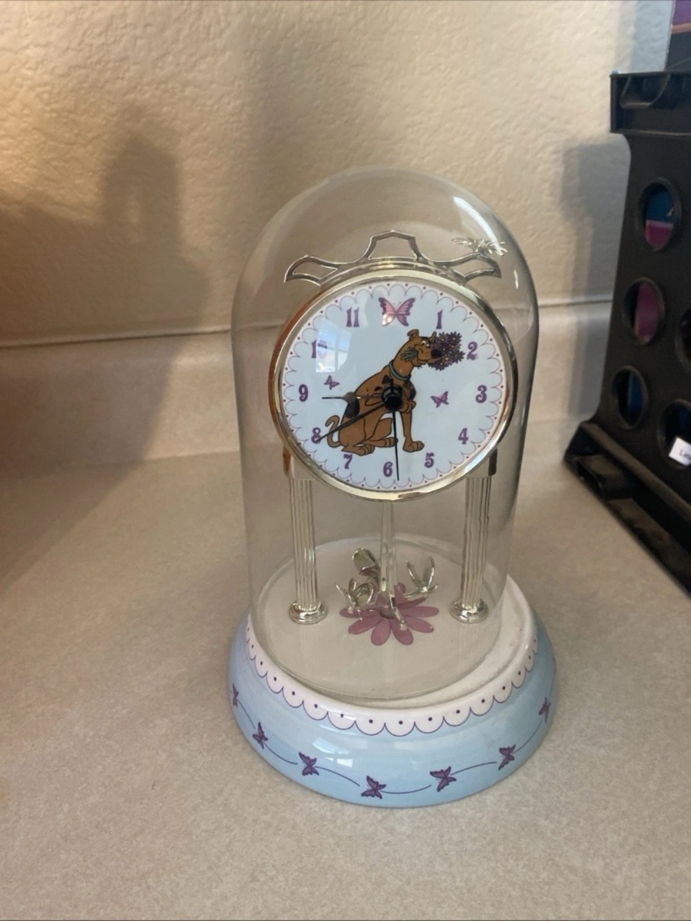 Rare 2001 Vintage Scooby-Doo Themed Glass Dome Table Clock - Blue and Purple